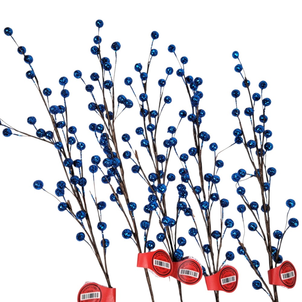 Blue Glitter Berry Spray Pick Lot of 5 17" Wreath Making 4th of July Craft Decor